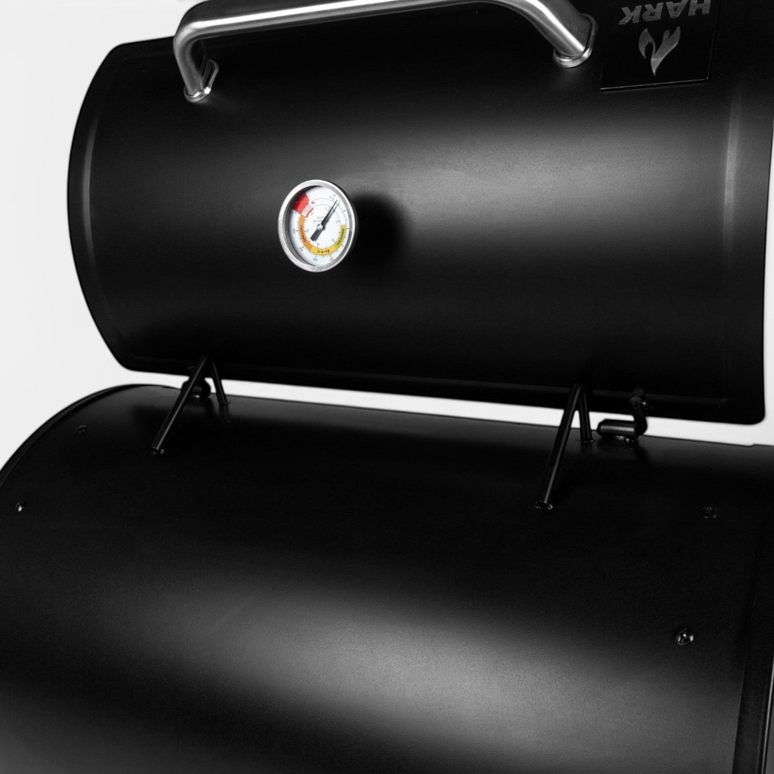 HARKBBQ black metal offset smoker with built-in temperature gauge and chrome handle