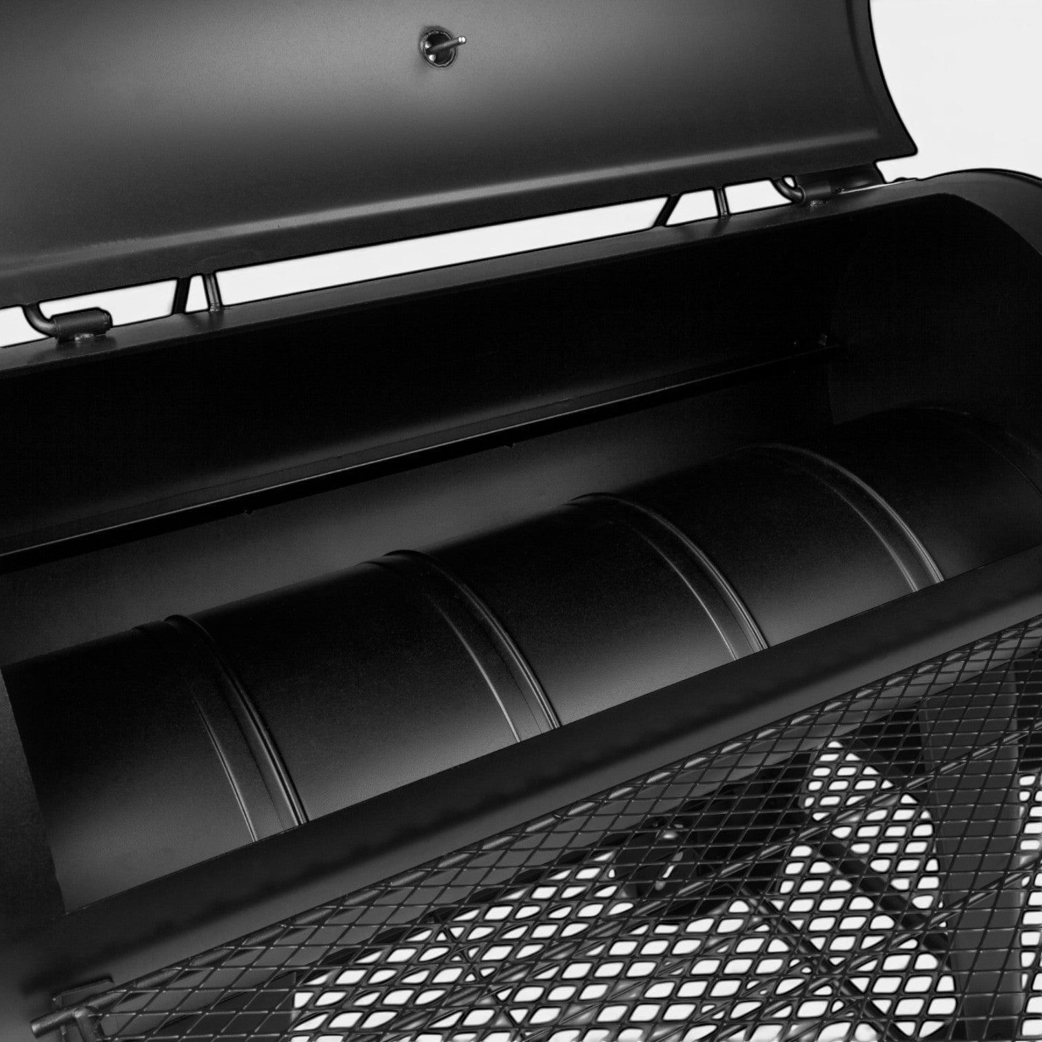 HARKBBQ black steel offset smoker and grill combination unit with main chamber and offset firebox.
