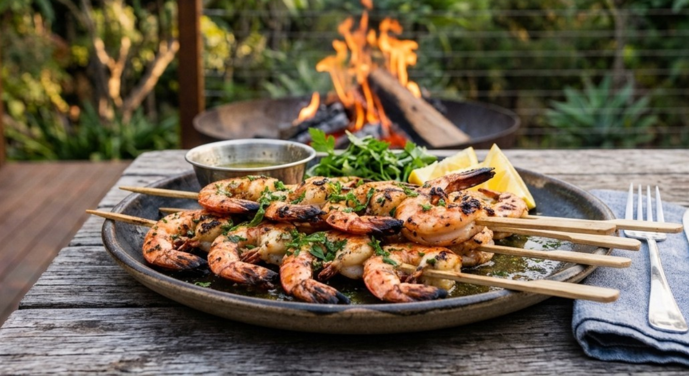 Fire Pit Charred Prawns With Garlic Lemon Butter