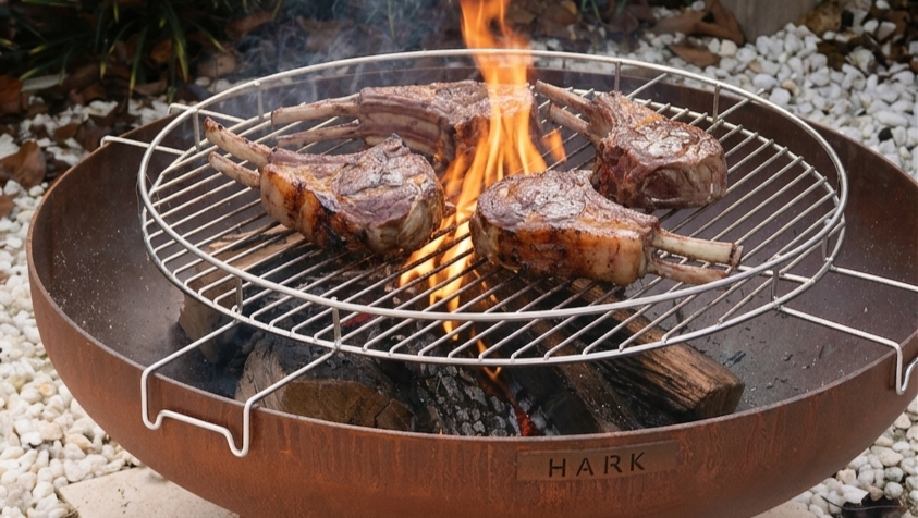 Live Fire Lamb Chops Cooked Over an Outdoor Fire Pit
