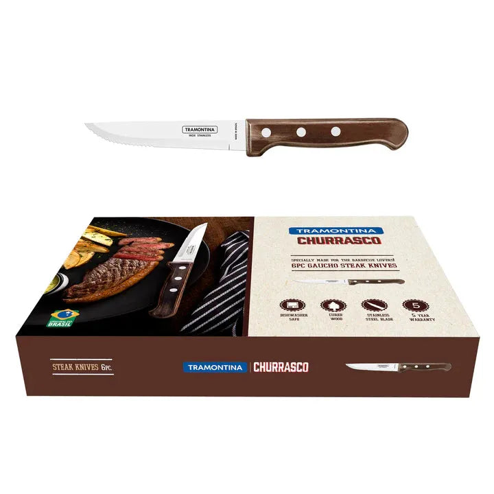 Tramontina Steak Knives Set of 4 with Wooden Handles INOX STAINLESS BRASIL