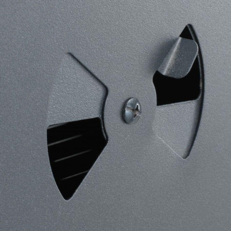 HARKBBQ 2 Door Gas Smoker adjustable vent detail. Grey metal surface with a screw-mounted adjustable vent.