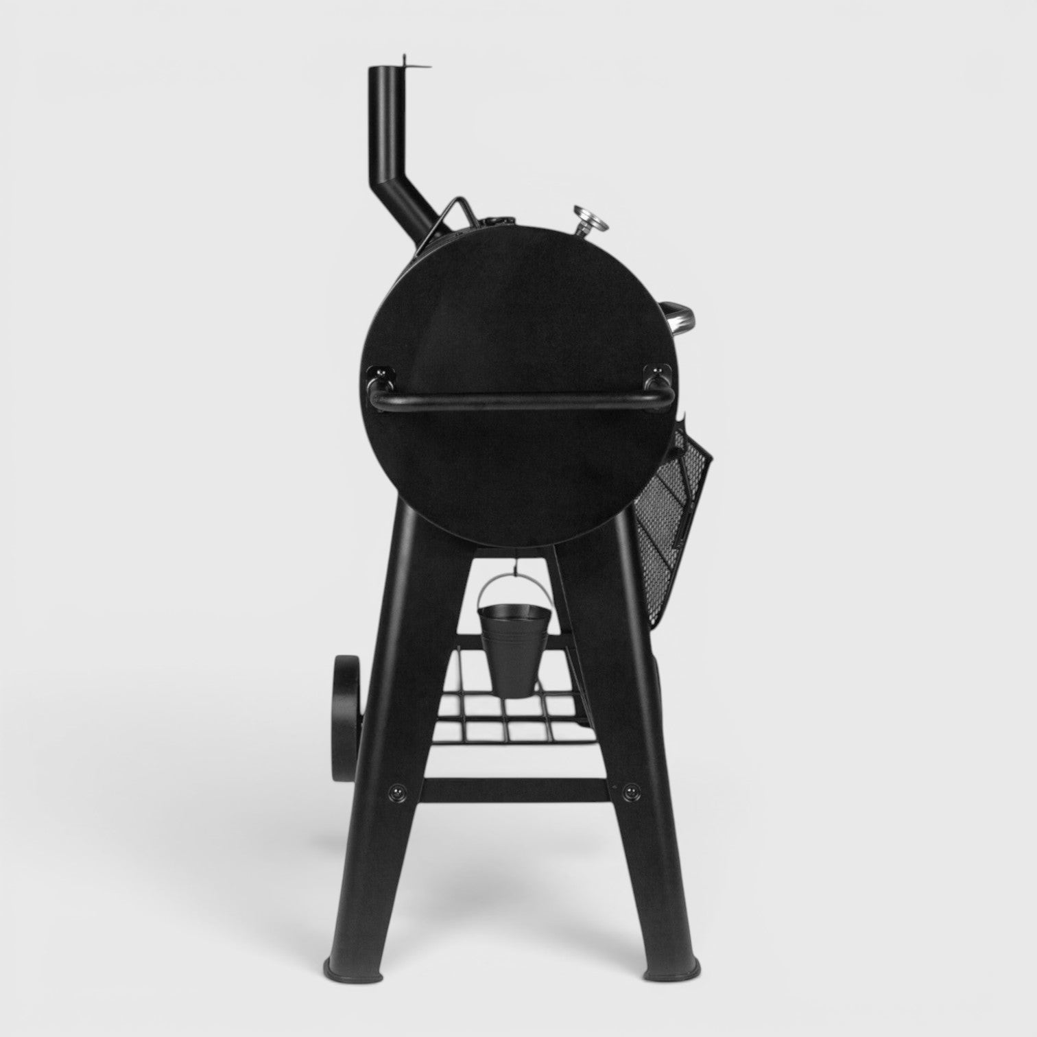 HARKBBQ black steel offset smoker and grill combination unit with chimney and wheels.