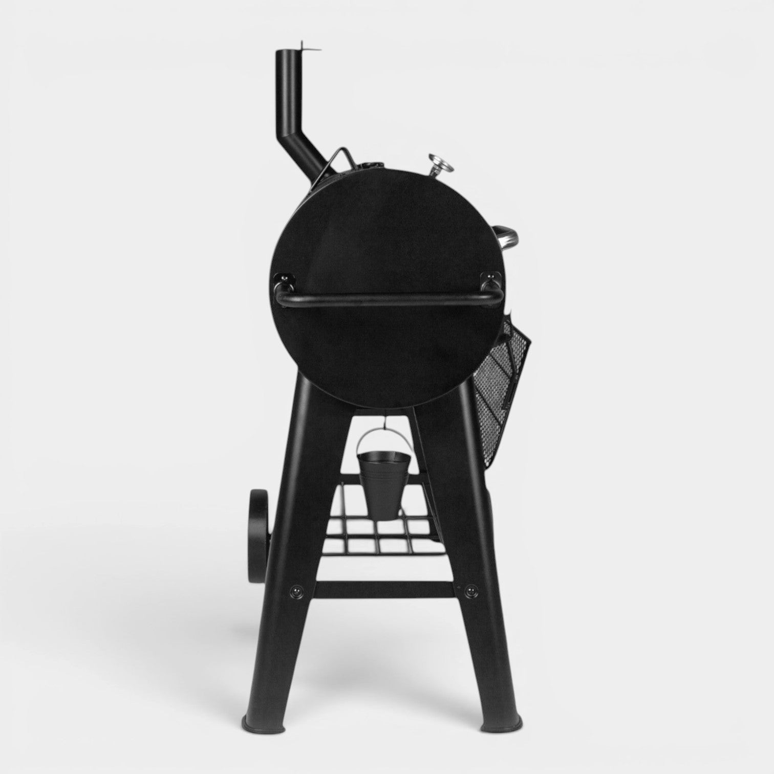 HARKBBQ black steel offset smoker and grill combination unit with chimney and wheels.